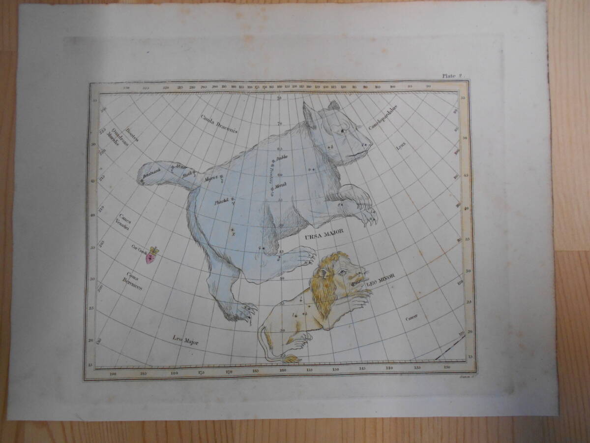 即決1824年米国『グリーン星図＝ボーデの星図　PL2大熊座他』天文　アンティーク 星座早見盤　天体望遠鏡Astronomy, Star map, Planisphere