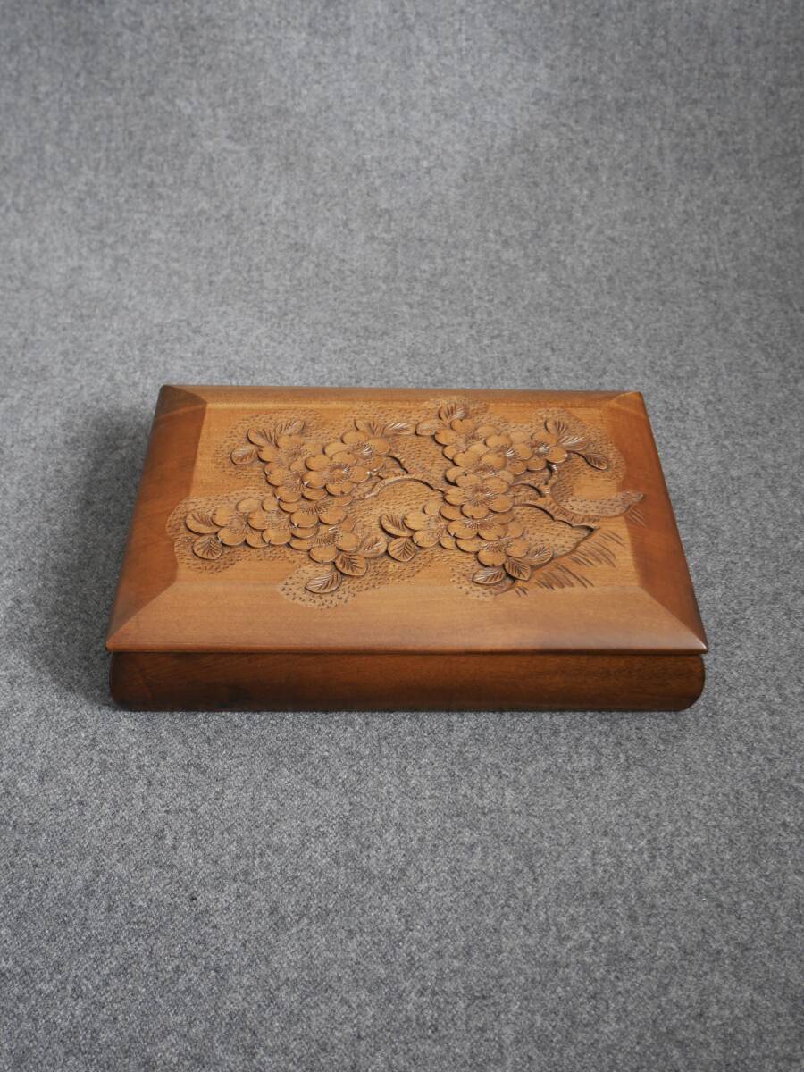 軽井沢彫り シバザキ 文箱 伝統(tǒng)工蕓品 文具 ケース 書類 BOX 収納 木制 サクラ 筆記用具 小物入れ ステーショナリー 彫刻 木彫