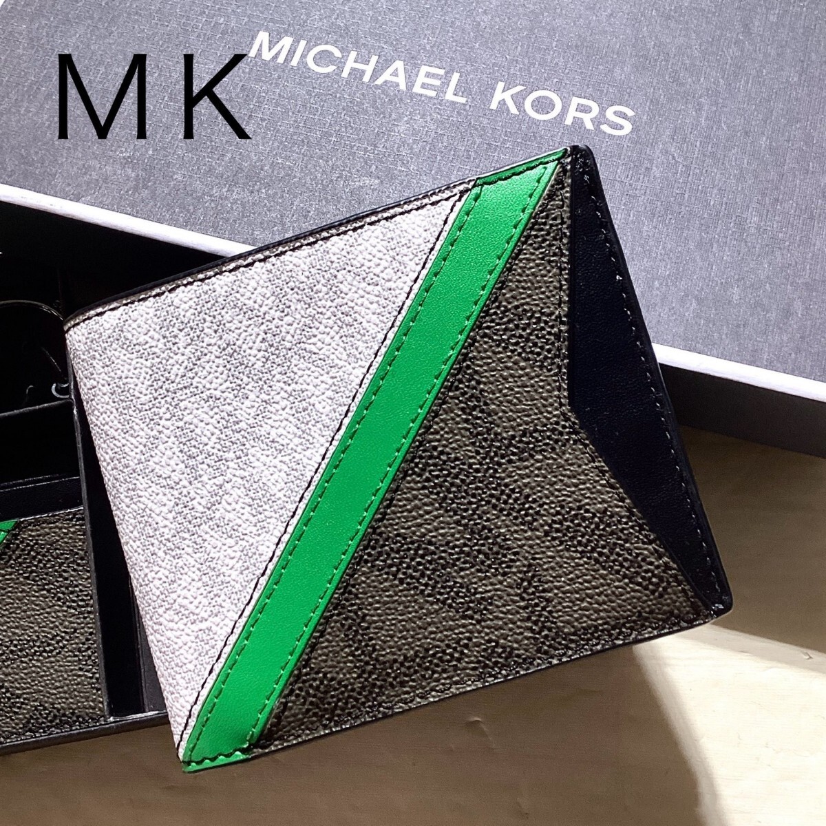 二つ折り財布 バラ売り グリーン メンズ MICHAEL KORS MK 総柄 二つ折り財布 バラ売り グリーン メンズ MICHAEL KORS MK 総柄