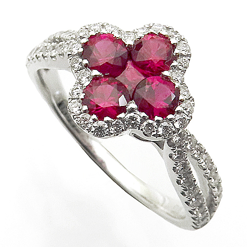 ルビーリング R0.78ct D0.37ct ダイヤ入り K18WG 高彩度 美しい濃い赤 瑞浪鉱物展示館 5660