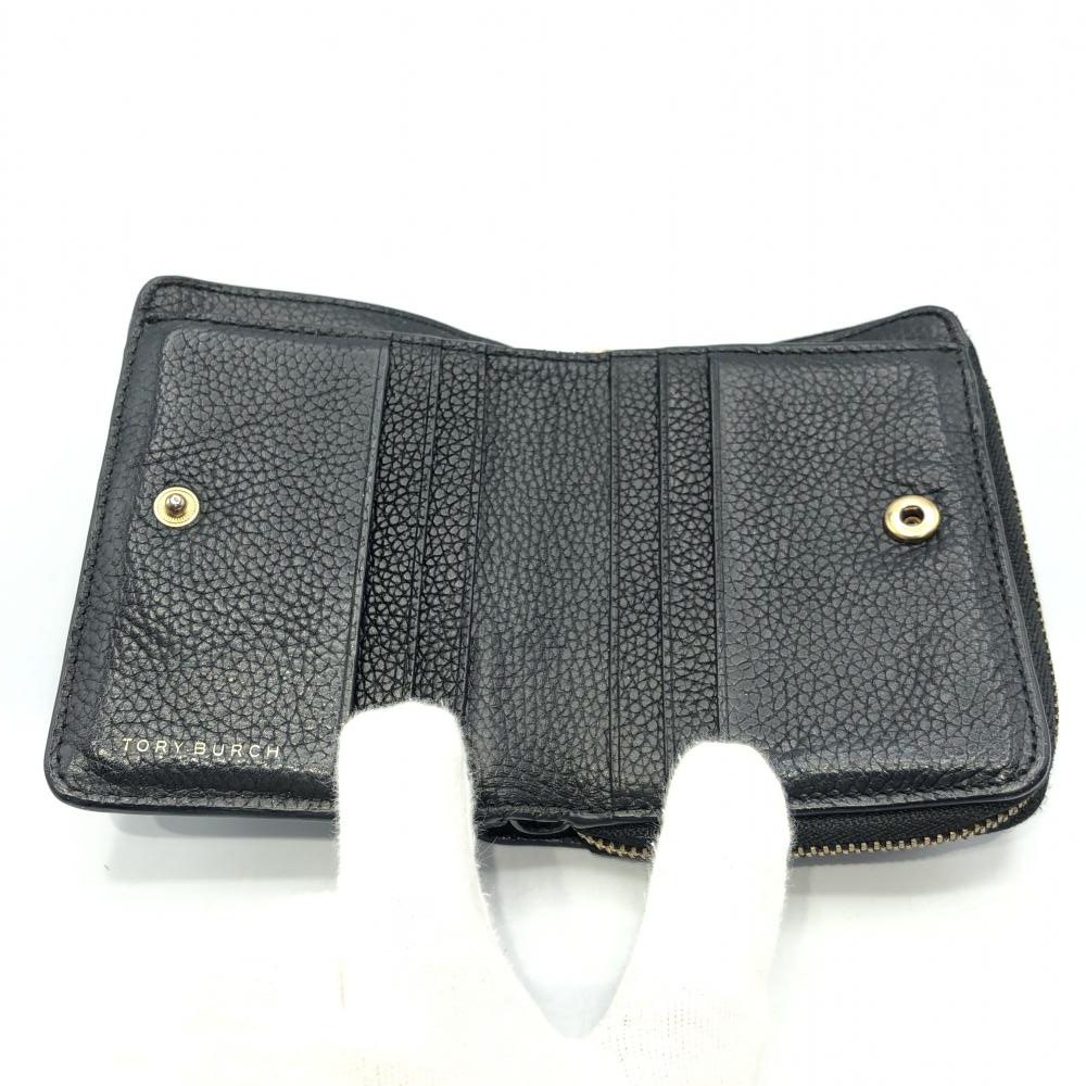 【中古】Tory Burch 二つ折り財(cái)布 ブラック ラウンドファスナーシボロゴ トリーバーチ[240017664677]