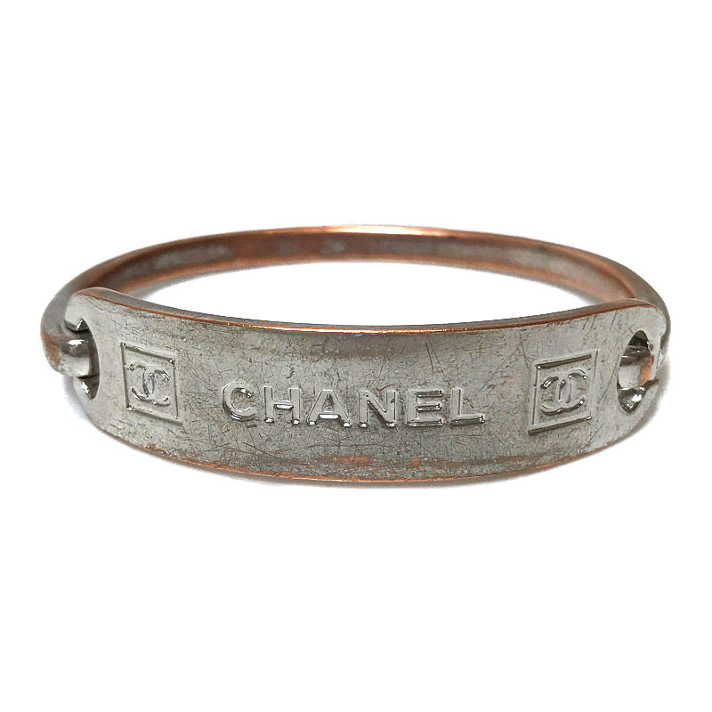 シャネル CHANEL ロゴ バングル シルバー メタル 中古Bランク メンズ レディース 腕輪 アクセサリー 小物