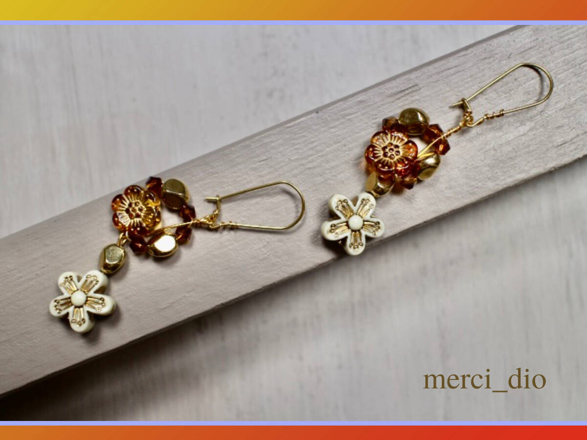 *atelier57* PARIS античный детали 18k покрытие обруч длинные серьги ecru Brown Париж новый товар не использовался du-z. M 