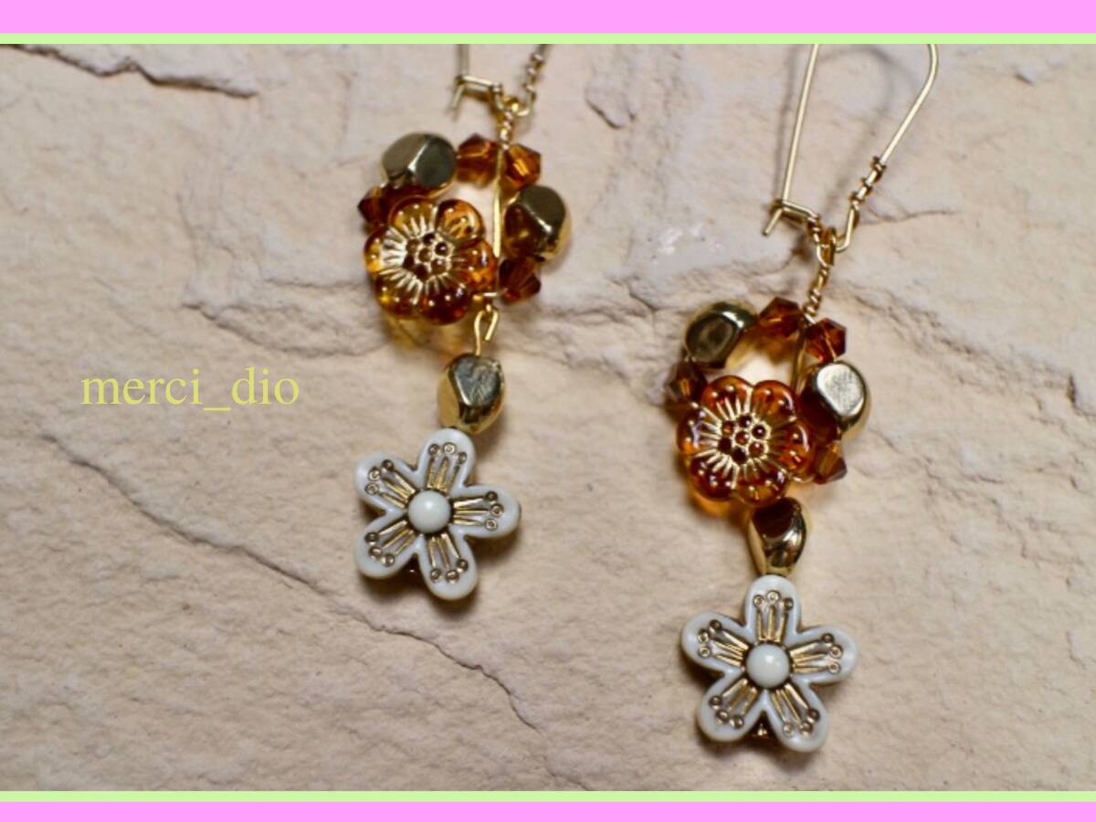 *atelier57* PARIS античный детали 18k покрытие обруч длинные серьги ecru Brown Париж новый товар не использовался du-z. M 