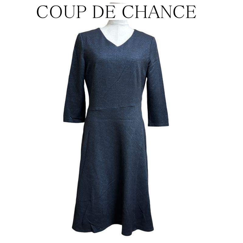 COUP DE CHANCE クードシャンス　レディース　ウールワンピース　膝丈　７分袖　冬　ネイビー　千鳥