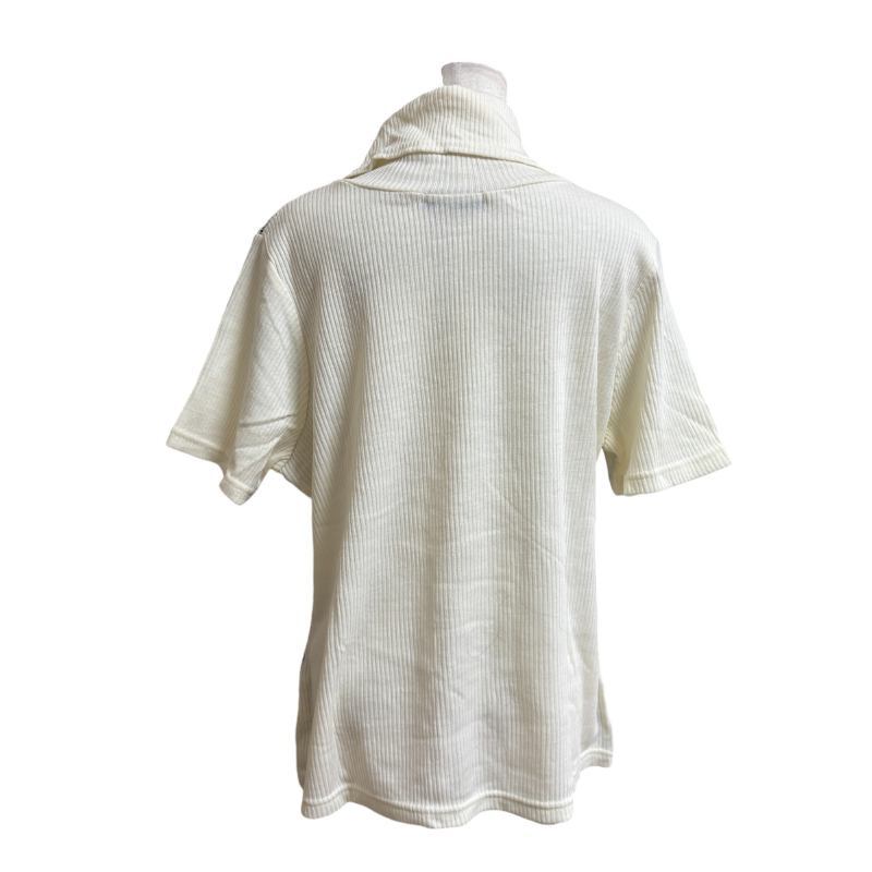 パレオ2　レディース　大きいサイズ　タートルネック　セーター　半袖　ホワイト　ツィード切り替え　3L