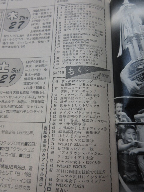 「週刊プロレス　NO.219　1987．9／1」　浜口引退　馳　玉麒麟　ベースボールマガジン社 