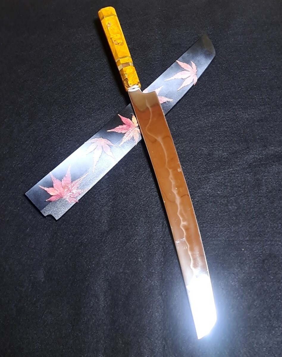 本焼 先丸 富士刃紋 鏡面 尺１ 刺身包丁 柳刃包丁 和包丁 スタビライズドウッド オリジナル鞘