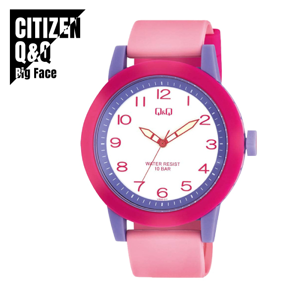 CITIZEN シチズン Q&Q キューアンドキュー VS56-011 ビックフェイス アナログ ウレタン 腕時計 レディース ホワイト×パープル×ピンク