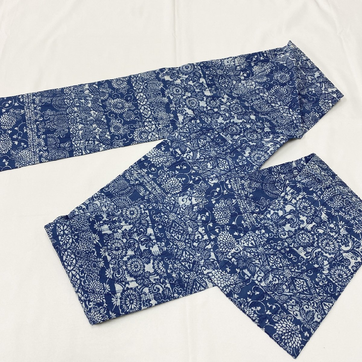着物月花 金子正 阿波藍型染 藍染 品のある花 9寸名古屋帯 未 着物月花 金子正 阿波藍型染 藍染 品のある花 9寸名古屋帯 未
