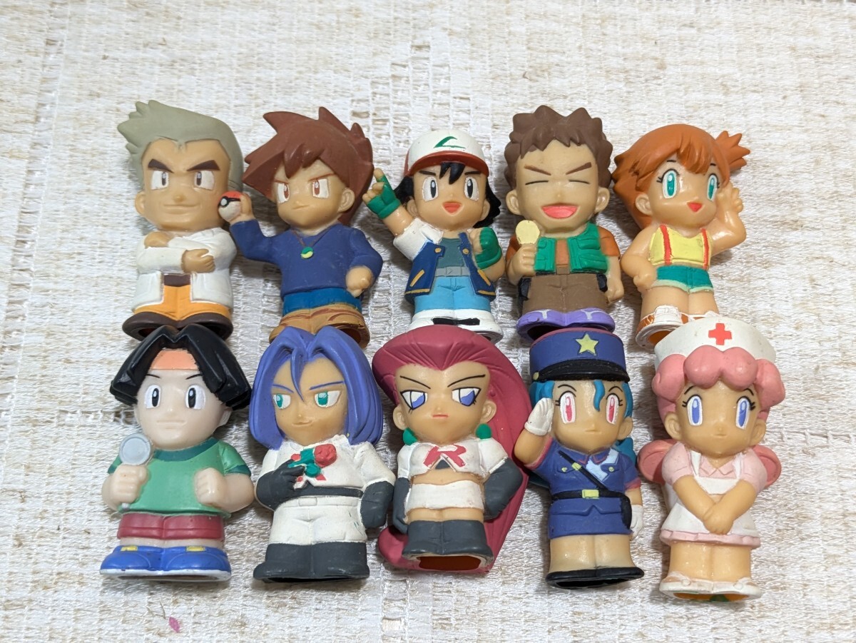 初期★希少★ポケモンキッズ　ソフビ　指人形　人物　ミニフィギュア　サトシ　カスミ　タケシ　オーキド博士　ロケット団…　1998〜1999