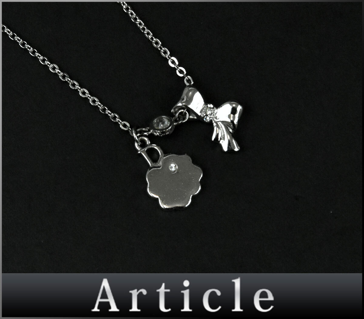 202066★ Christian Dior クリスチャン ディオール ネックレス アクセサリー リボン シルバーメッキ ラインストーン レディース/ E