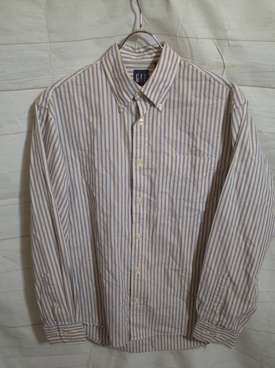メンズ pl426 ヴィンテージ 90s old gap オールド ギャップ ストライプ 長袖シャツ XS ホワイト系 白系