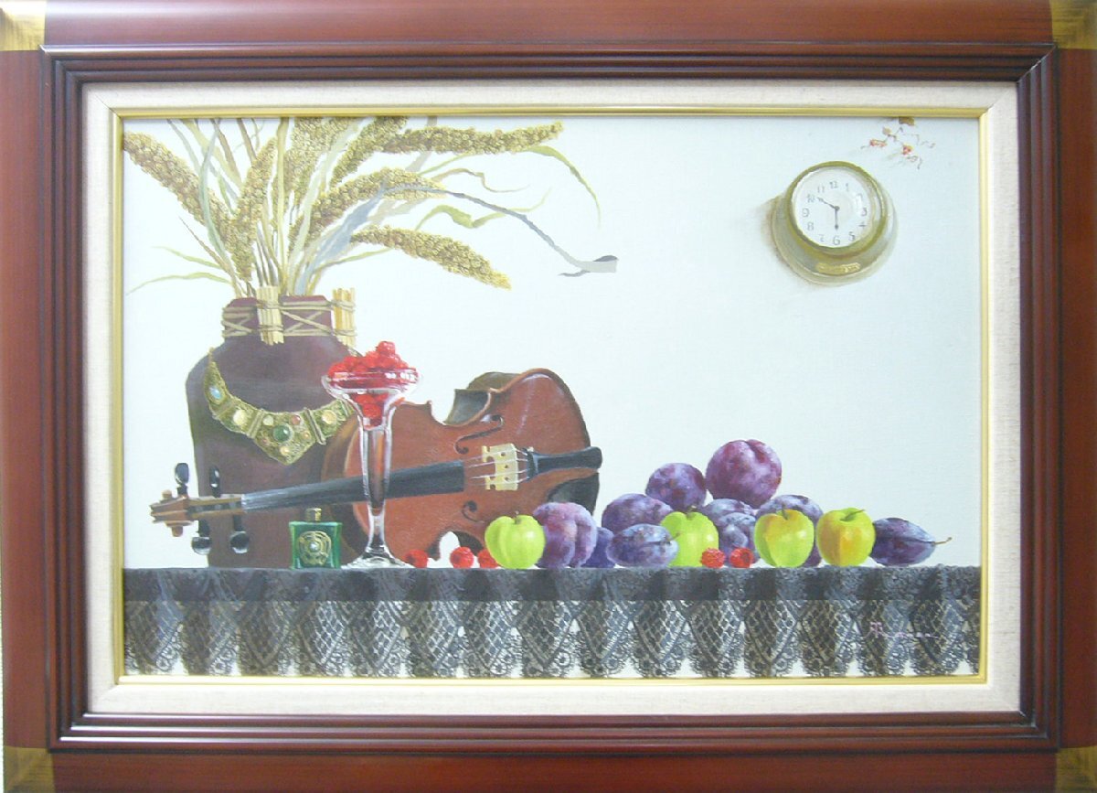 田浦 信勝 絵画 肉筆油絵 静物画 M12 バイオリン テーブルクロス