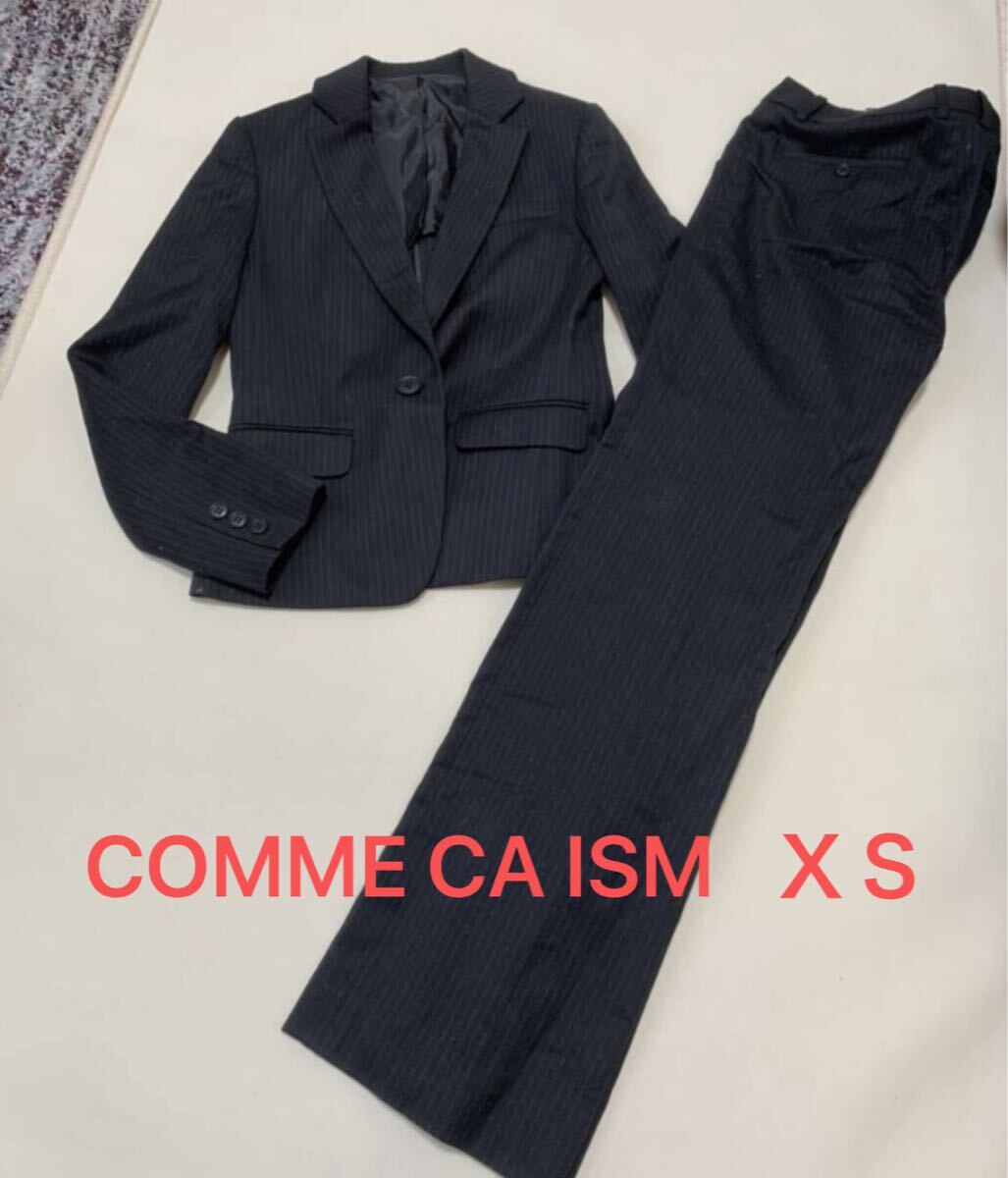 COMME CA ISM コムサイムズ 黒 セットアップ上下 ジャケット パンツ スーツＸＳ　 パンツスーツ ストライプ_画像1