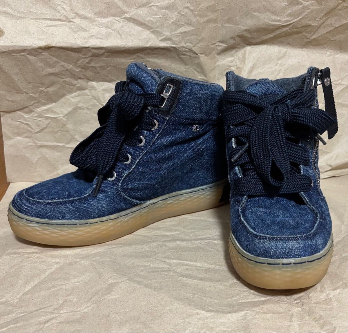 DIESEL ハイカット厚底スニーカー 23 0㎝ デニム生地 インヒール DIESEL ハイカット厚底スニーカー 23 0㎝ デニム生地 インヒール