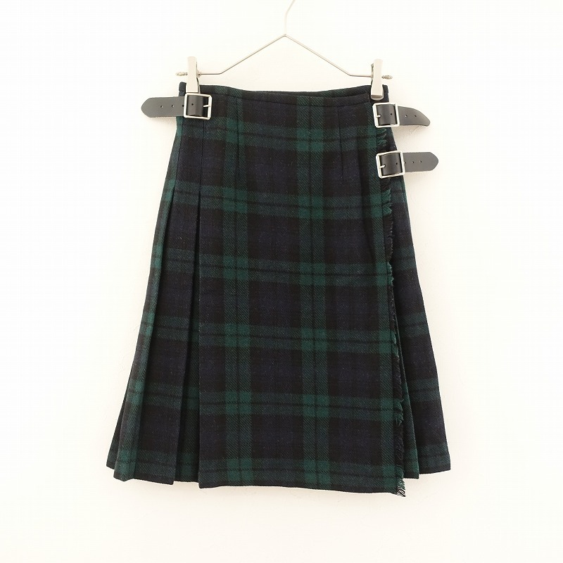 【美品】オニールオブダブリン O’NEIL OF DUBLIN *キルトスカート*36ブラックチェックラップ毛混プリーツ(sk4-2411-5)【10L42】
