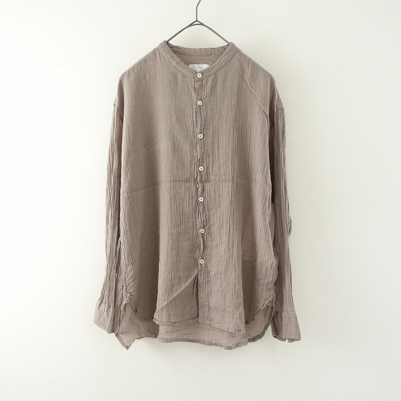 アーメン ARMEN *コットンノーカラーシワ加工長袖シャツ*1ロングスリーブ綿ブラウスグレーブラウントップス(1-2411-18)【20L42】