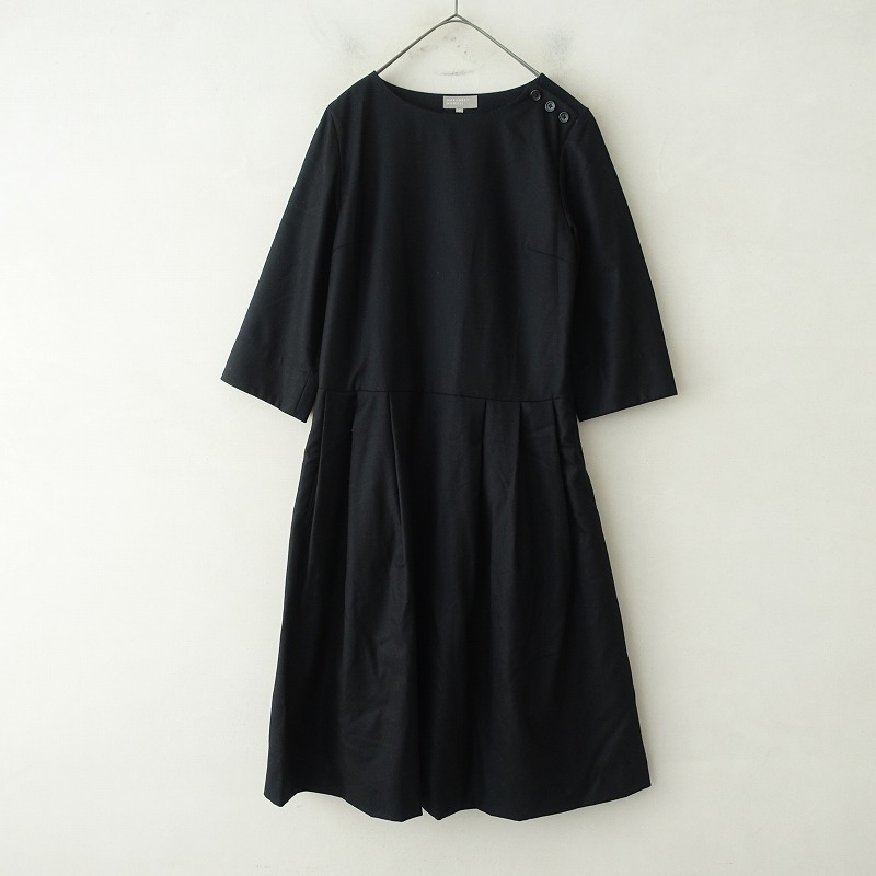 【美品】マーガレットハウエル MARGARET HOWELL *ウールワンピース*2タック七分袖プルオーバー裏地ブラック(4-2411-23)【20L42】