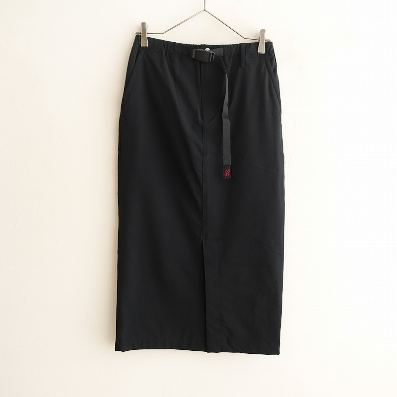 【美品】グラミチ GRAMICCI *ストレッチタイトスカート*M/Sブラック黒ゴムロングベルト付き(sk25-2411-228)【30L42a】