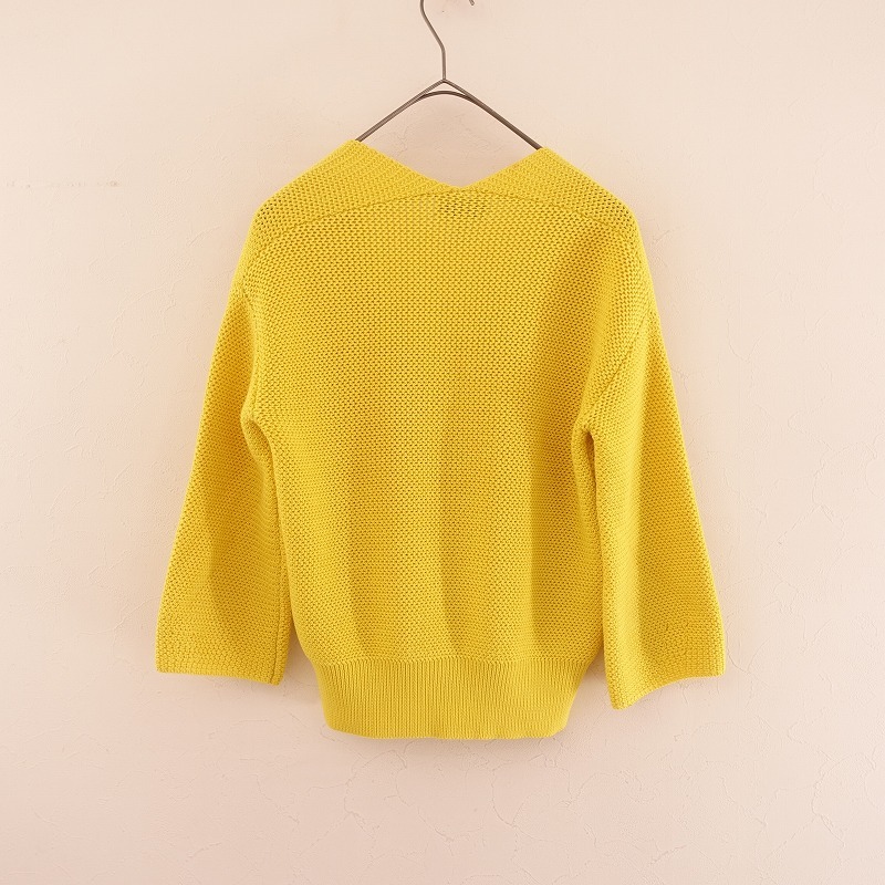  J and M Davidson J&M DAVIDSON * cotton knitted 8 minute sleeve V neck cardigan *S yellow (33-2411-301)[21L42]