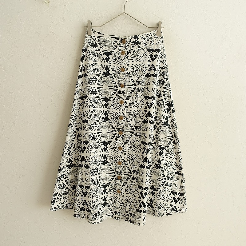 【定価3.1万】FARAWAY *オリジナルプリントフロントボタンロングスカート*34Aライン綿ROSEBUDローズバッド(sk2-2411-401)【71L42】