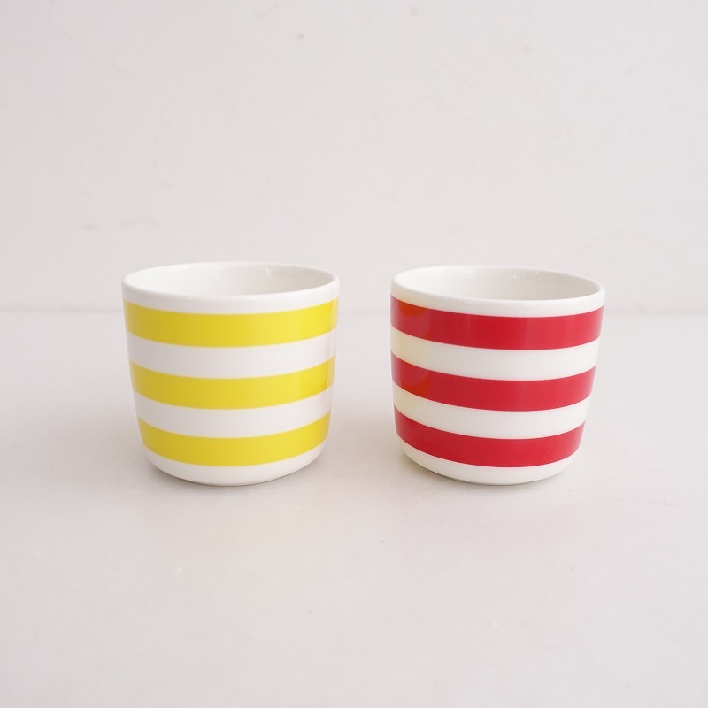 【北歐】美品/60周年記念/マリメッコ marimekko *TASARAITA ラテマグ イエロー レッド 2點セット*【陶器】(wa23-2411-26)【12L42】