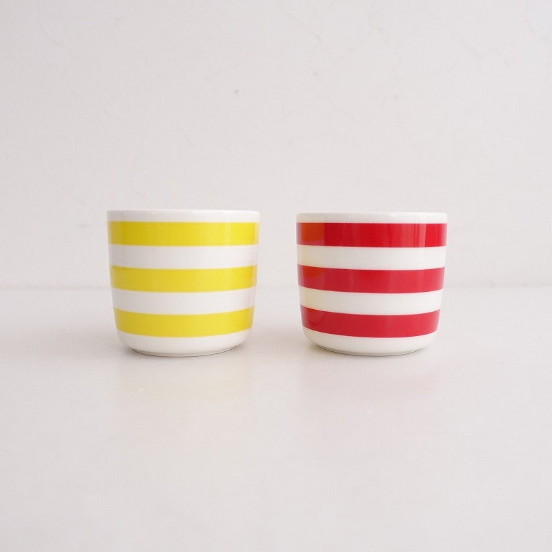 【北歐】美品/60周年記念/マリメッコ marimekko *TASARAITA ラテマグ イエロー レッド 2點セット*【陶器】(wa23-2411-26)【12L42】