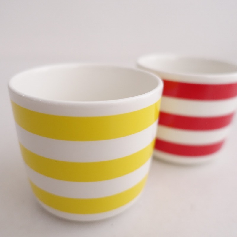 【北歐】美品/60周年記念/マリメッコ marimekko *TASARAITA ラテマグ イエロー レッド 2點セット*【陶器】(wa23-2411-26)【12L42】