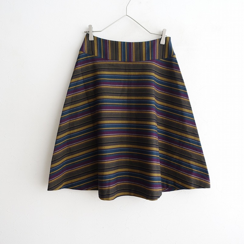 サリースコット Sally Scott *ウールコットンマルチボーダーフレアスカート*9ジャガードひざ丈(sk33-2411-634)【52L42】