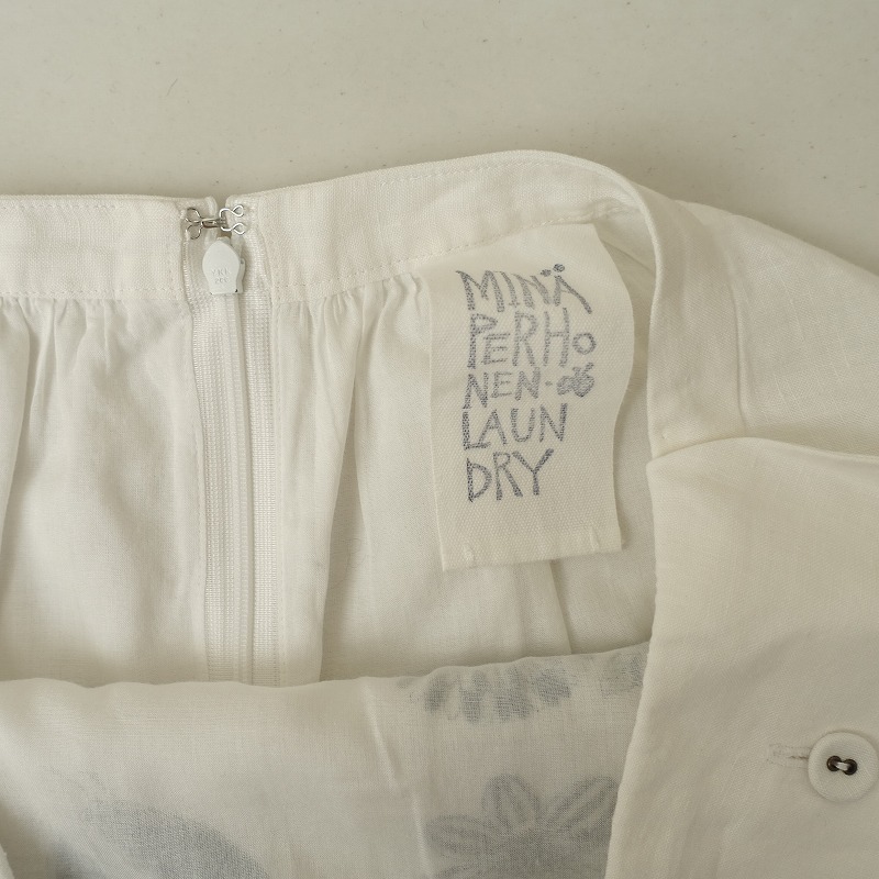 ミナペルホネンランドリー mina perhonen laundry *tori to hana リネン刺繍臺(tái)形スカート*36白ホワイトmina(sk33-2411-164)【62L42】