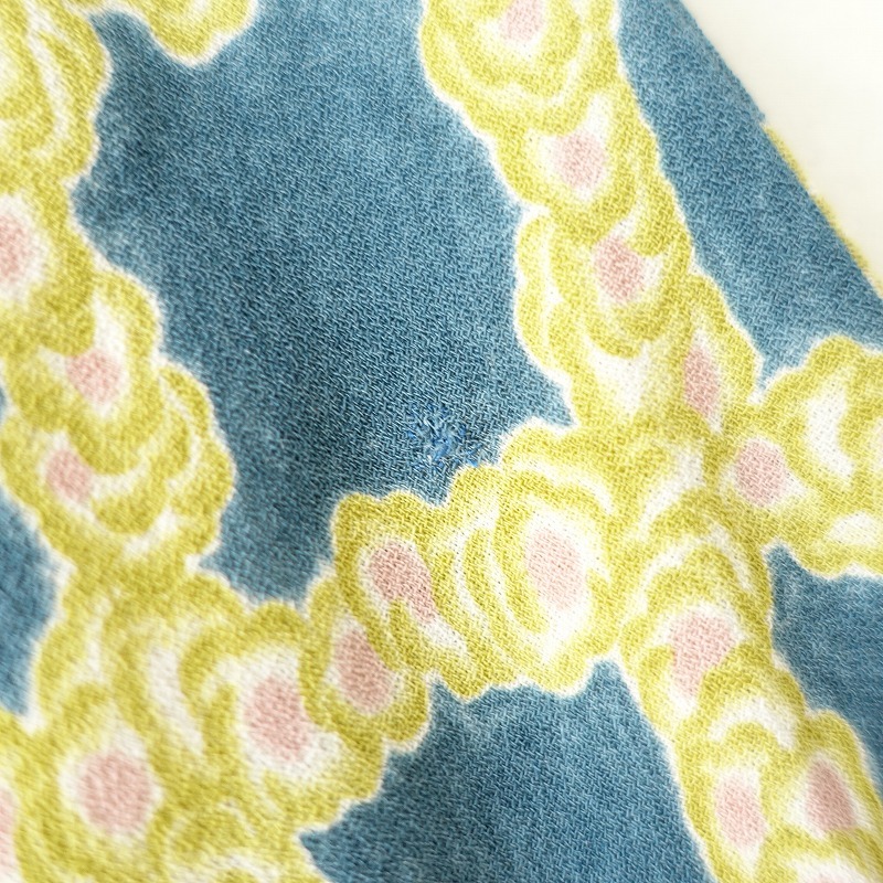 ミナペルホネン mina perhonen *petal checkプリントワイドブラウス*38ウールドロップショルダーグリーン系(2-2411-552)【82L42】