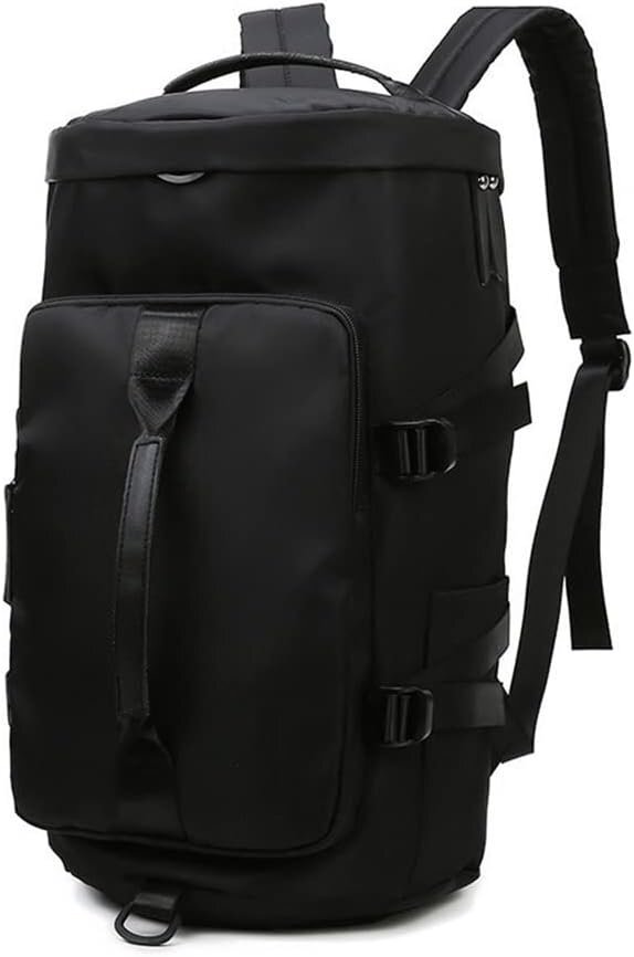 スポーツバッグ ボストンバッグ 4WAY仕様 シューズ用ポケット搭載 旅行 通学 ジム 大容量 (ブラック) KK0435