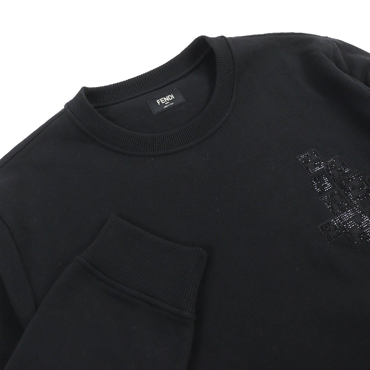 未使用品△FENDI フェンディ FY0178 コットン100％ FFロゴビーズ裝飾 長袖 トレーナー スウェット ブラック XL イタリア制 正規(guī)品 メンズ
