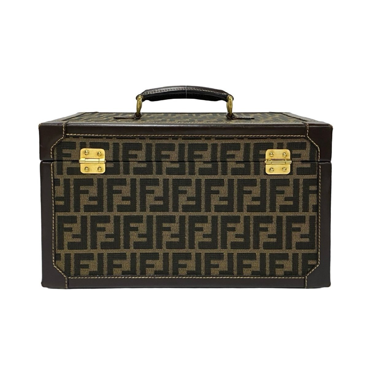 極 美品 希少品 FENDI フェンディ ズッカ FF 柄 キャンバス レザー 本革 ハンドバッグ バニティバッグ メイクボックス ブラウン 42713_画像4