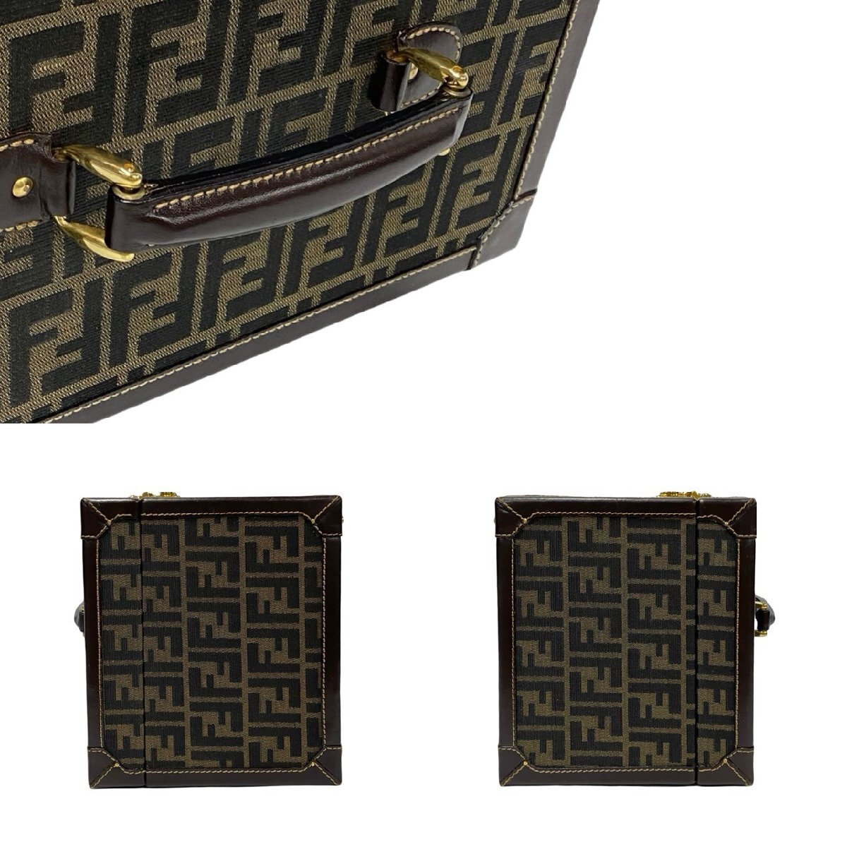 極 美品 希少品 FENDI フェンディ ズッカ FF 柄 キャンバス レザー 本革 ハンドバッグ バニティバッグ メイクボックス ブラウン 42713_画像5