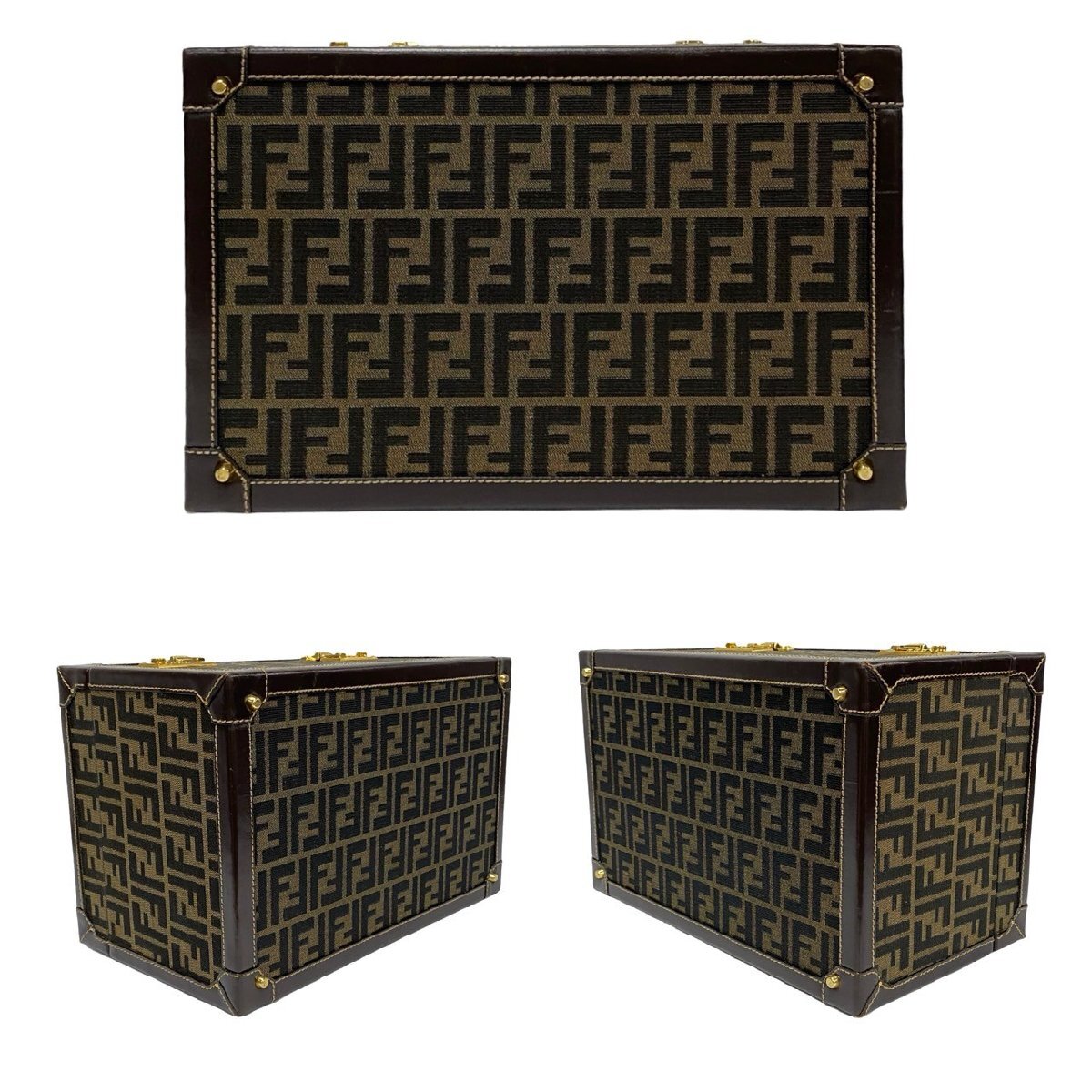 極 美品 希少品 FENDI フェンディ ズッカ FF 柄 キャンバス レザー 本革 ハンドバッグ バニティバッグ メイクボックス ブラウン 42713_画像6