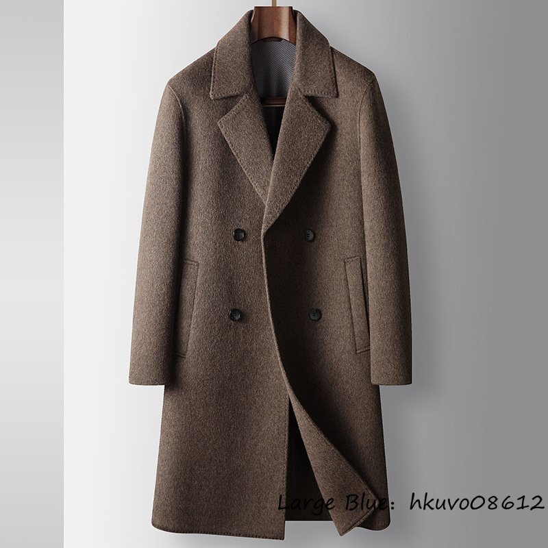 最上級*16万 新品 ウールコート 秋冬 厚手 ビジネスコート 紳士 ダブルフェース メンズコート チェスターコート ロングコート 珈琲色 3XL