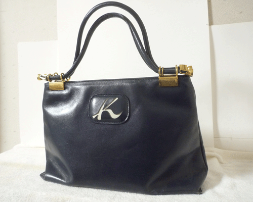 キタムラ　Kitamura　ネイビー　紺　レザー　ハンドバッグ　レディース　訳あり