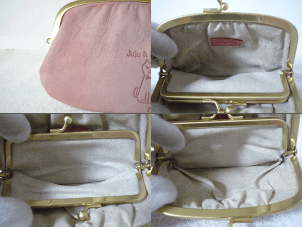 ボックス21 box21 レザー ライトピンク 猫、英字ロゴ、ドット柄型押し 小銭入れ がま口コインケース_画像3