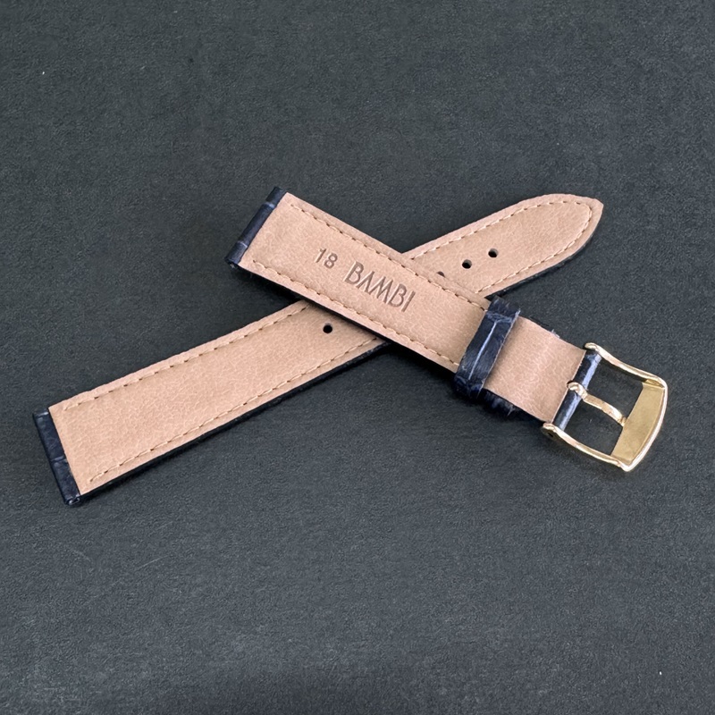バネ棒付 送料無(wú)料★特価 新品★BAMBI 時(shí)計(jì)ベルト 18mm 牛革バンド ネイビー マット仕上げ ツヤ消し 抗菌防臭★バンビ正規(guī)品 定価4,950円