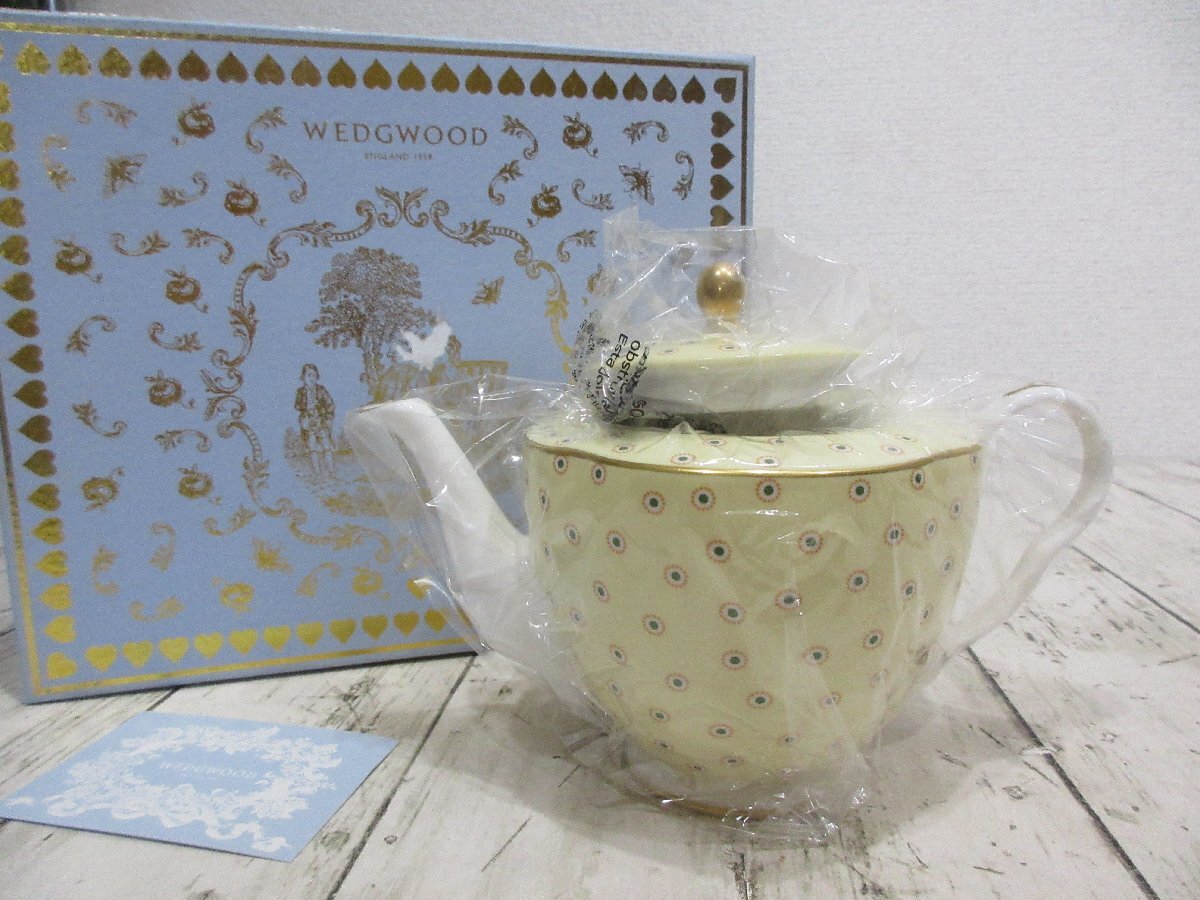 yo5 1.未使用保管品　ウェッジウッド ティーポット POLKA DOT YELLOW ポルカドット 【星見】