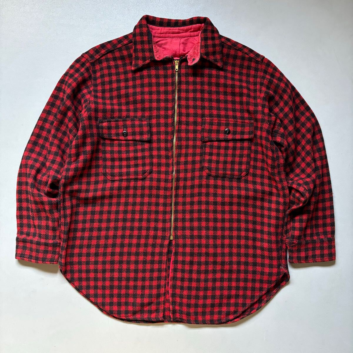 50s J C PENNEY CO “SPORTCLAD” zip up buffalo check shirt 50 50s J C PENNEY CO “SPORTCLAD” zip up buffalo check shirt 50