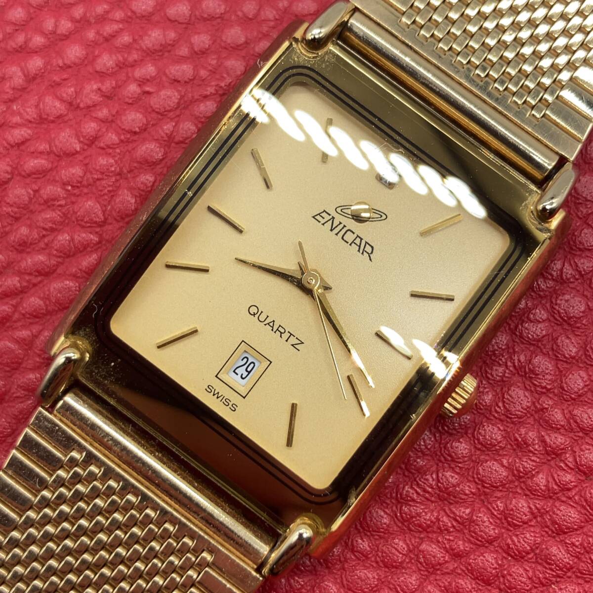 A89248 ENICAR エニカ スクエア SWISS QUARTZ ゴールド メンズ 腕時計 ウォッチ 956 8831M 動作未確認