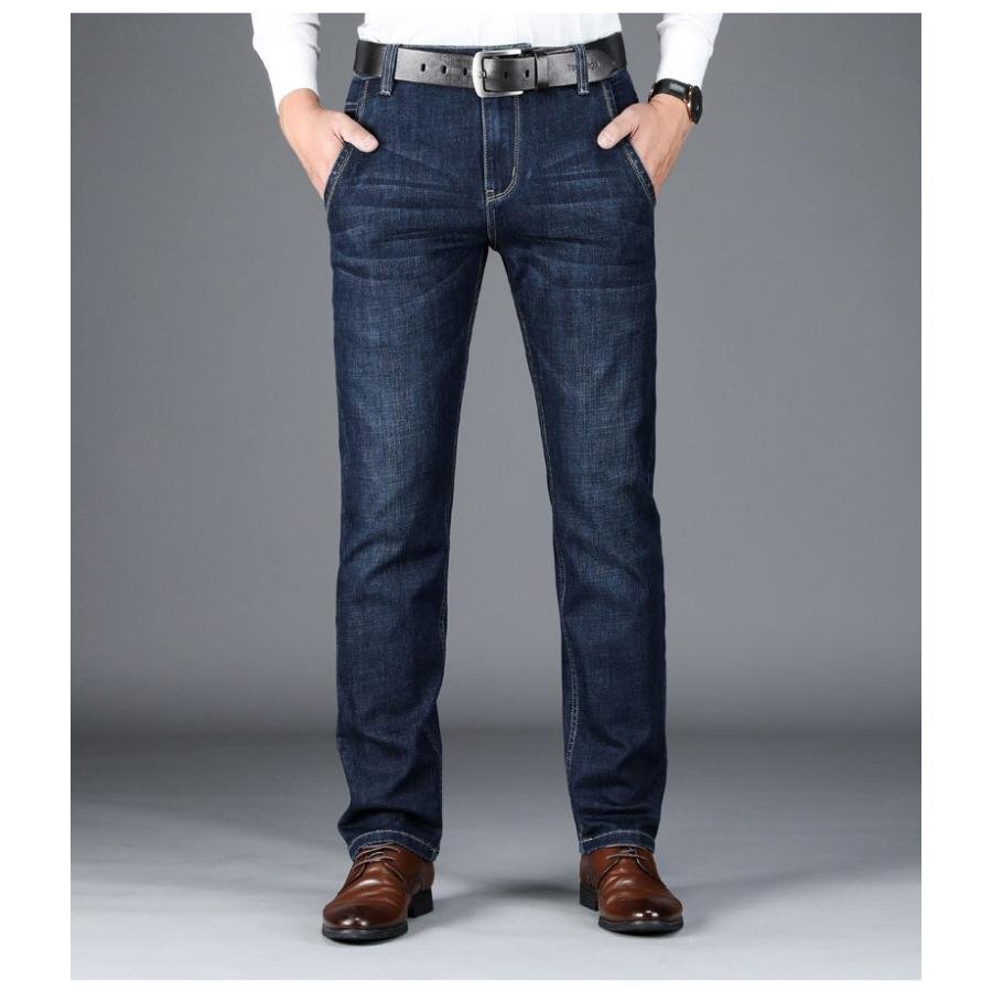 W33 image color jeans men's plain stretch business correspondence strut Denim casual simple G bread navy 