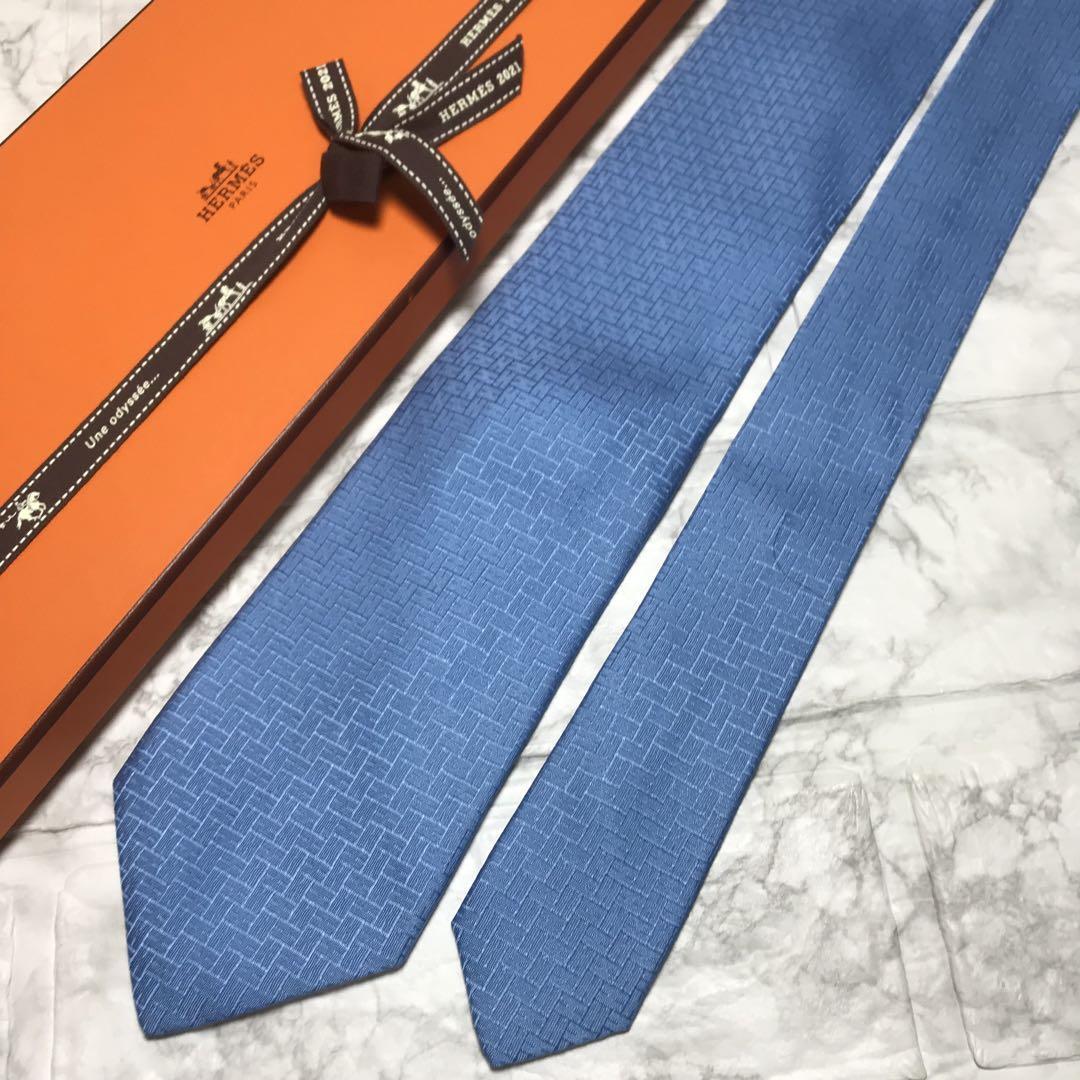 ☆ HERMES エルメス ネクタイ ネイビー ブルーファソネH H柄 ☆ HERMES エルメス ネクタイ ネイビー ブルーファソネH H柄