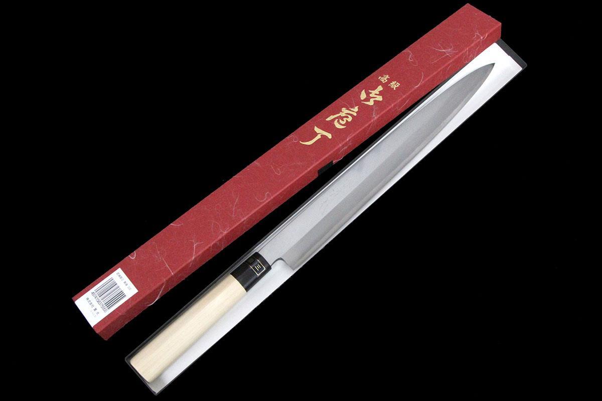 未使用品｜堺實光 柳刃包丁 霞 尺一 銀三 匠練 朴柄 箱付 KN02-A10594-2L3A