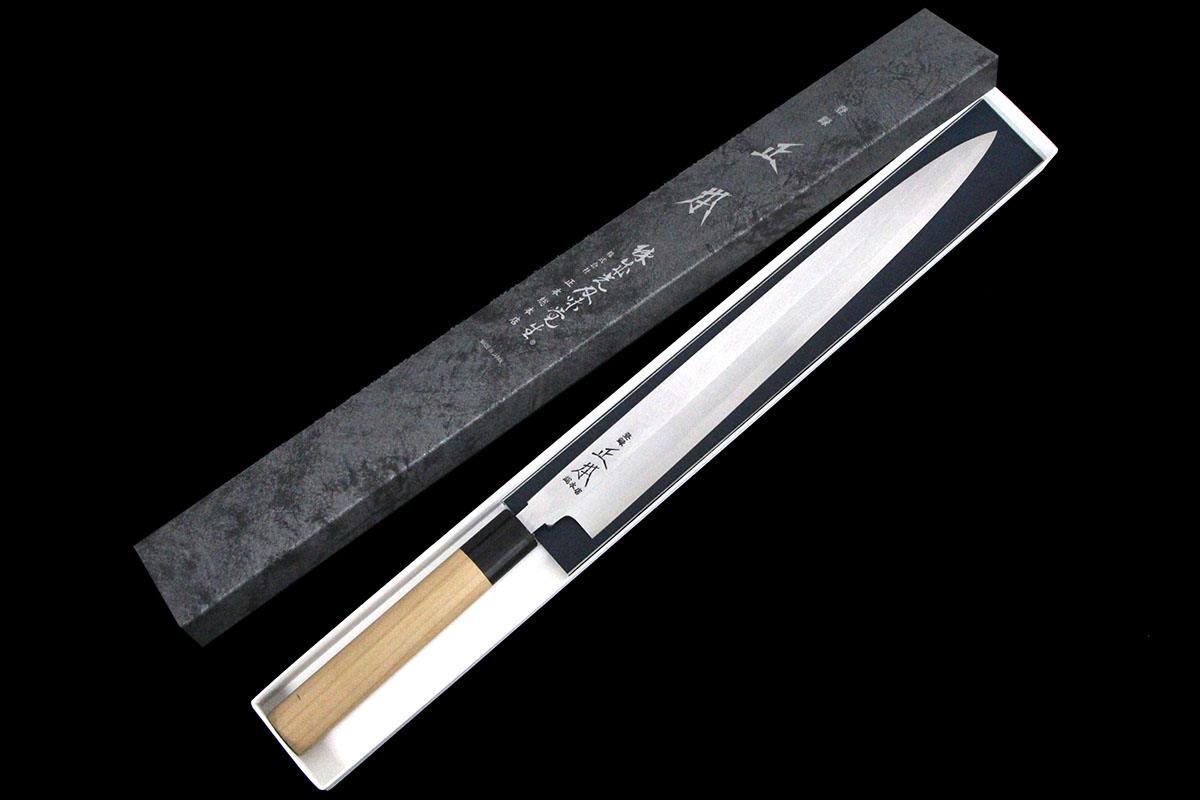未使用品｜正本総本店 柳刃包丁 霞 尺一 白鋼 KS0433 朴柄 箱付 KN02-A10598-2L3A