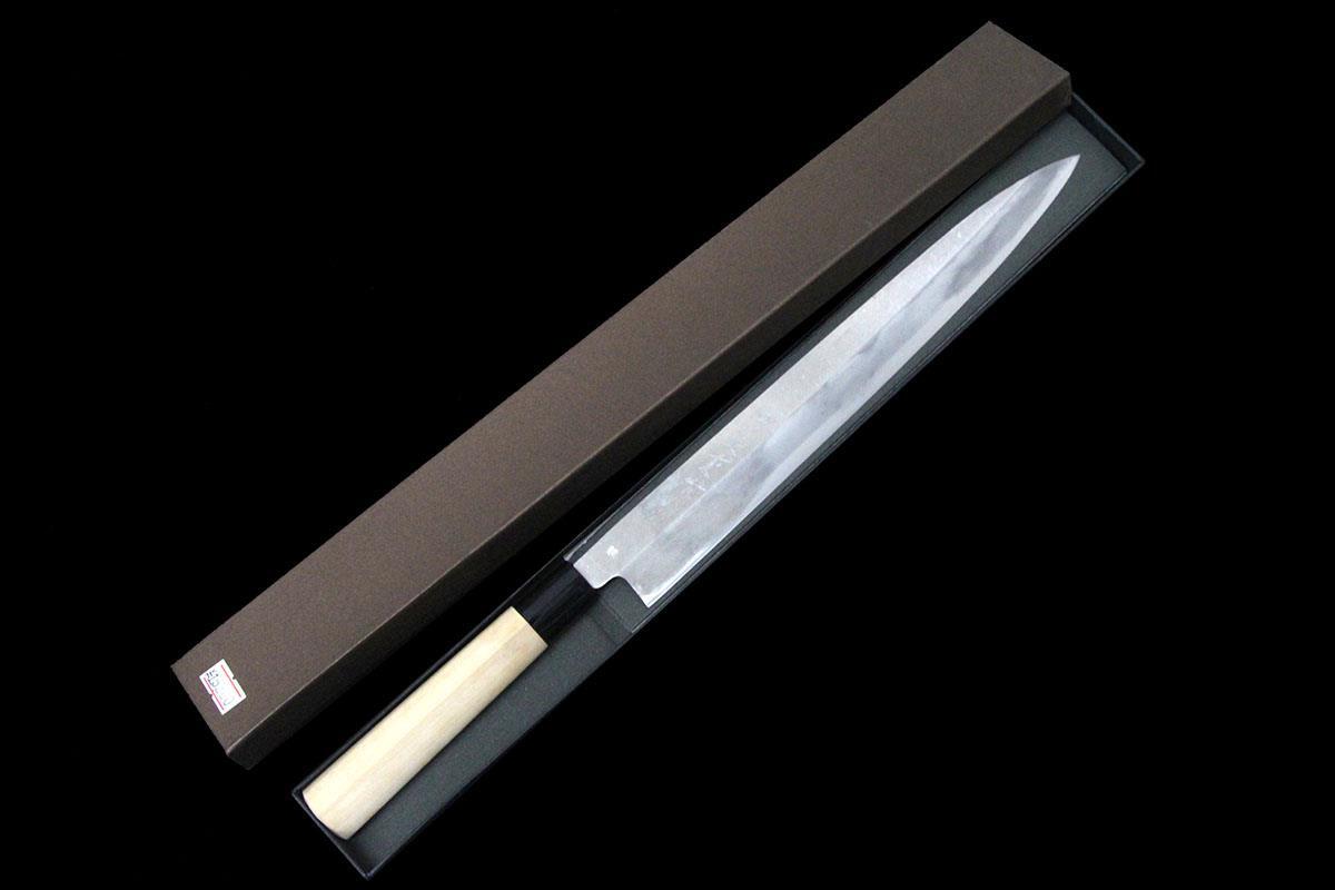 極美品｜堺金重 柳刃包丁 霞 尺 PC口輪 朴柄 箱付 KN02-A10704-2L2A