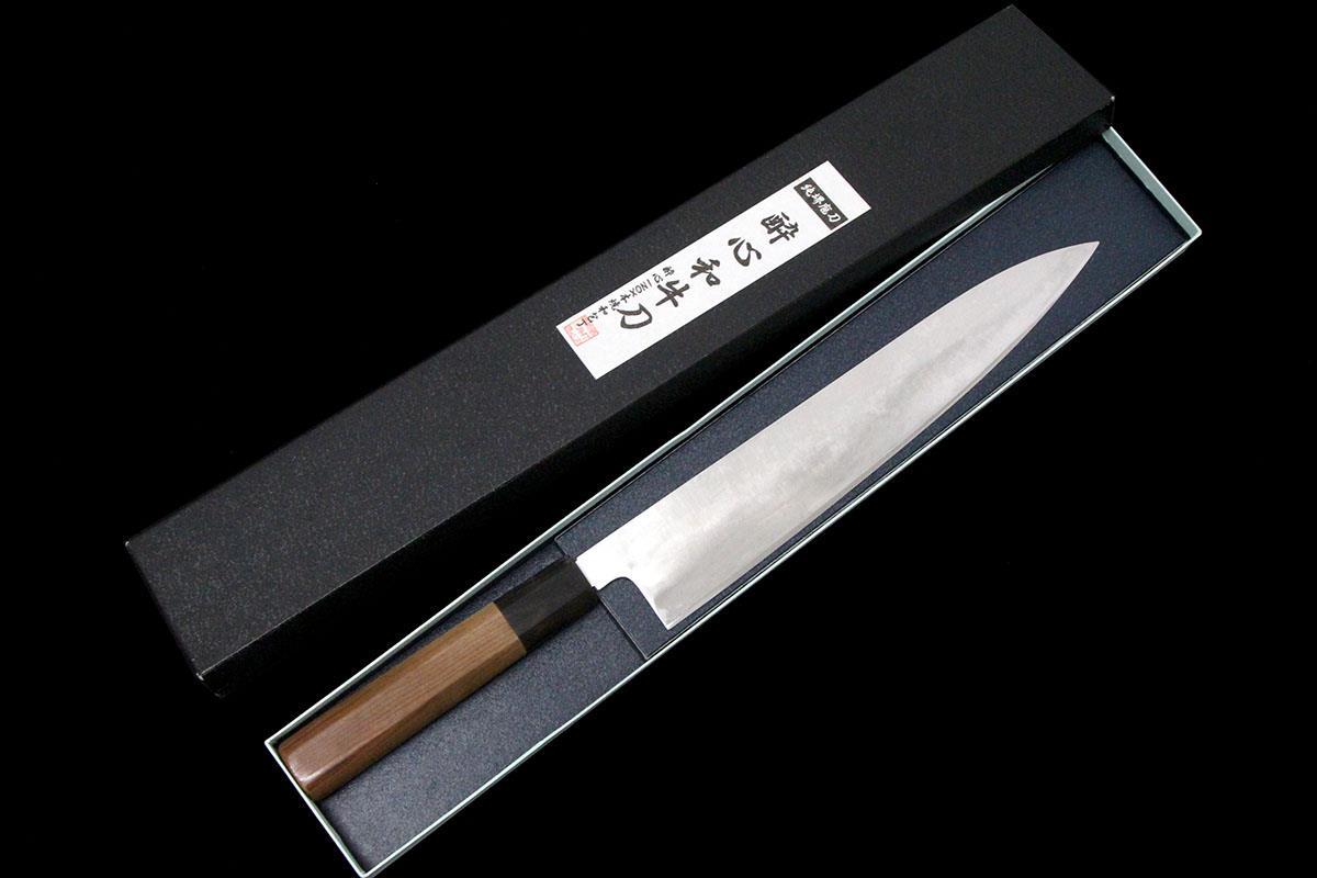 美品｜無銘 和牛刀 和包丁 300mm INOX ステン合金鋼 朴柄 箱付 KN02-A10706-2L2A